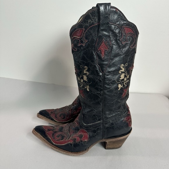 Corral Vintage Black Leather Lizard Inlay Cowboy C2115 Boots Womens Size 7.5 - Picture 11 of 16
